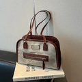 Retro grey and brown shoulder bag with silver metal plaque on professional business book - Red (No Pendant)