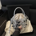 Silver sequin bucket bag with drawstring pouch and metal chain in a black gift box - Silver