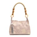 Sac seau rétro rose avec imprimés floraux et poignée en perles de bois tissées - Rose Clair