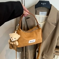 Vintage braune Cord-Tasche mit Teddybär-Anhänger und gewebtem Logo-Etikett - Cord / Braun (Mit Anhänger)