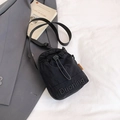 Lightweight black nylon drawstring crossbody bag with Duoning embroidery and adjustable strap - Black