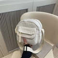 Borsa a tracolla minimalista in velluto a coste bianco crema con ampia tracolla in tessuto - Bianco