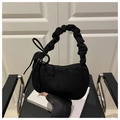 Bolso retro negro pliszado con detalle de lazo y textura de ante suave para mujer - Negro