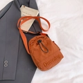 Orange Oxford fabric crossbody phone bag with drawstring closure and Duoning embroidery - Orange