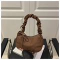 Bolso vintage de ante marrón con asa fruncida y detalle de lazo en el lateral - Marrón