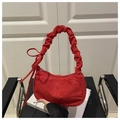 Bolso vintage de ante rojo con asa fruncida y detalle de lazo de cinta lateral - Rojo