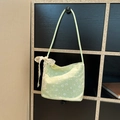 Borsa porta cellulare in tela a quadri verde chiaro con margherite e fiocco in pizzo - Verde