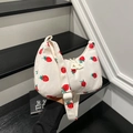 Sac à bandoulière tendance en velours côtelé blanc avec motifs de fraises mignon - Style Fraise