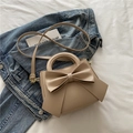 Sac à main beige en similicuir avec grand nœud décoratif et détails dorés chic - Kaki