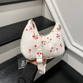 Sac sous l'aisselle en velours côtelé à motifs cerises et bandoulière réglable - Style Cerise