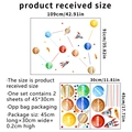 Detailed size specifications for cartoon solar system wall stickers with planet and rocket motifs - Solar System Exploration Set