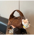 Braune Handtasche mit Leopardenmuster, Schleife und süßem Plüsch-Hasen-Anhänger - Mit Anhänger / Kaffeebraun