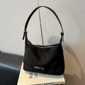 Minimalist black tote bag in matte suede finish with adjustable strap and metal logo - No Pendant / Black