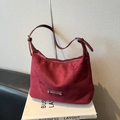 Chic burgundy suede dumpling bag with fashion metal plate and adjustable strap - No Pendant / Fuschia