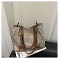 Sac fourre-tout en toile grise avec texte Tidal Dryness et anses en cuir brun - Gris