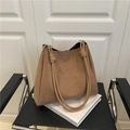 Sac seau en daim marron café avec poignées nouées et design vintage grande capacité - Marron