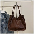 Minimalist large dark brown tote bag with glossy finish and stylish shoulder strap - Brown