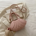 Chic pink fan-shaped shoulder bag with leaf-textured PU leather and gold hardware - Pink