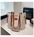 Bolso tote crema con estampado de osos y correas marrones, gran capacidad diaria - Blanco