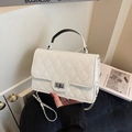 Elegant white quilted crossbody bag with silver rotating lock and chain strap - White