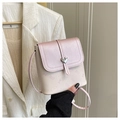 Pink and beige crossbody bag with heart clasp and cute cat prints for women - Pink