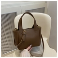 Brown litchi texture bucket bag with top handles and adjustable strap in a chic design - Brown Without Pendant