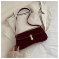 Chic burgundy suede underarm bag with gold lock closure and slim shoulder strap - No Pendant / Red