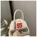 Borsa Boston bianca vintage con stampa Los Angeles, tracolla e ciondolo a catena argento - Bianco