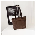 Borsa tote in velluto a coste marrone con trama verticale e tasca frontale con zip - Marrone