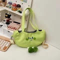Simpatica borsa a tracolla in tela verde con ricami cartoon e gambe di peluche - Verde