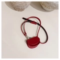 Mini borsa rossa a semicerchio in pelle per rossetto e auricolari con fibbia argento - Rosso