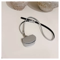 Mini marsupio semicerchio grigio chiaro in pelle per rossetto e auricolari - Argento