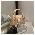Mini beige top-handle bag with leather strap buckle and silver chain strap - Khaki