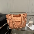 Grande borsa tote in nylon rosa arancio con tasche funzionali e coulisse bianca - Arancione