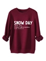 Detail of burgundy snow day sweatshirt showing plush fabric texture and white text print - S / Burgundy
