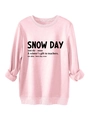Detail view of pink fleece sweatshirt with Snow Day dictionary print and rolled cuffs - Pink
