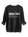 Close-up of thick grey plush lining on black crewneck sweatshirt with Snow Day print - Black