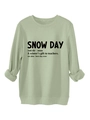 Close-up of light green fleece sweatshirt with Snow Day dictionary style print - Olive Green