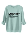 Detail of mint green sweatshirt featuring Snow Day dictionary definition print - Light Green