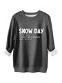 Close-up of dark grey thick fleece sweatshirt showing warm lining and snow day print - Dark Gray