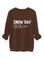 Detail view of the ribbed cuffs and white Snow Day text print on brown sweatshirt - Coffee