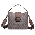 Secchiello monogramma marrone e grigio con tracolla vintage e fibbia quadrata - Stile Orso Cachi