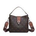 Brown checkered bucket bag with vintage letter print and floral crossbody strap - Bear Brown Style