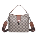 Beige and brown vintage checkered bucket bag with floral pattern and wide shoulder strap - Light Floral Style