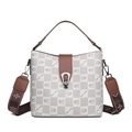 Retro checkered bucket bag with crown pattern and wide shoulder strap in brown and white - Bear White Style