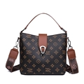 Vintage brown monogram bucket bag with letter patterns and wide jacquard shoulder strap - KV Floral Style