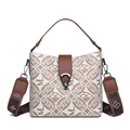 White vintage bucket bag with brown monogram print and floral wide shoulder strap - Light ML Style