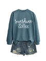 Detail of sunshine and coffee sweatshirt with vintage ripped denim shorts set - Blue (White Font)
