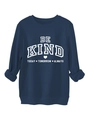 Détail d'un sweat bleu marine avec lettrage Be Kind et imprimé icônes de cœur - Bleu Marine