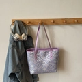 Borsa tote jacquard viola stile etnico con ricami e borchie argentate alla moda - Violetto